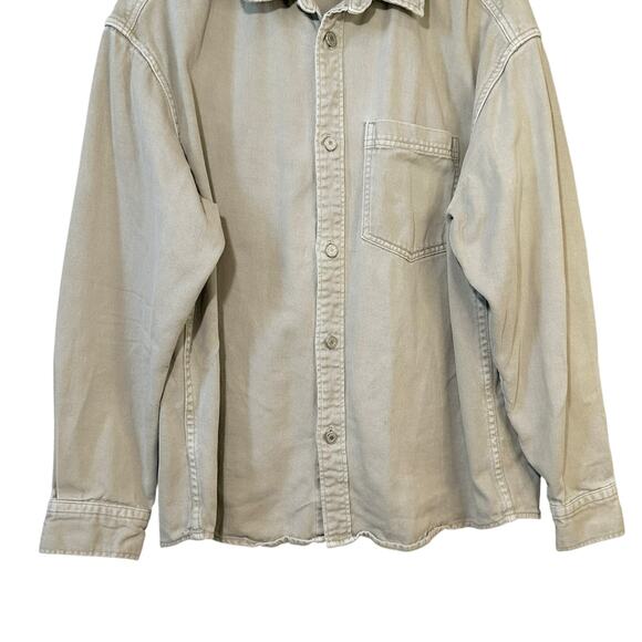 H&M Mens Long Sleeve Denim Button Up Overshirt Shirt Jacket Shacket Beige Large - Picture 4 of 12